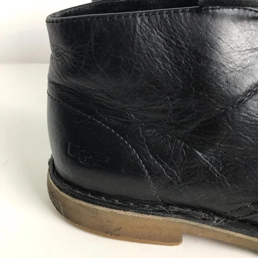 Ugg Mens Black Leather Chucka Boots Size 10 Minimalist Neutral Office Classic
